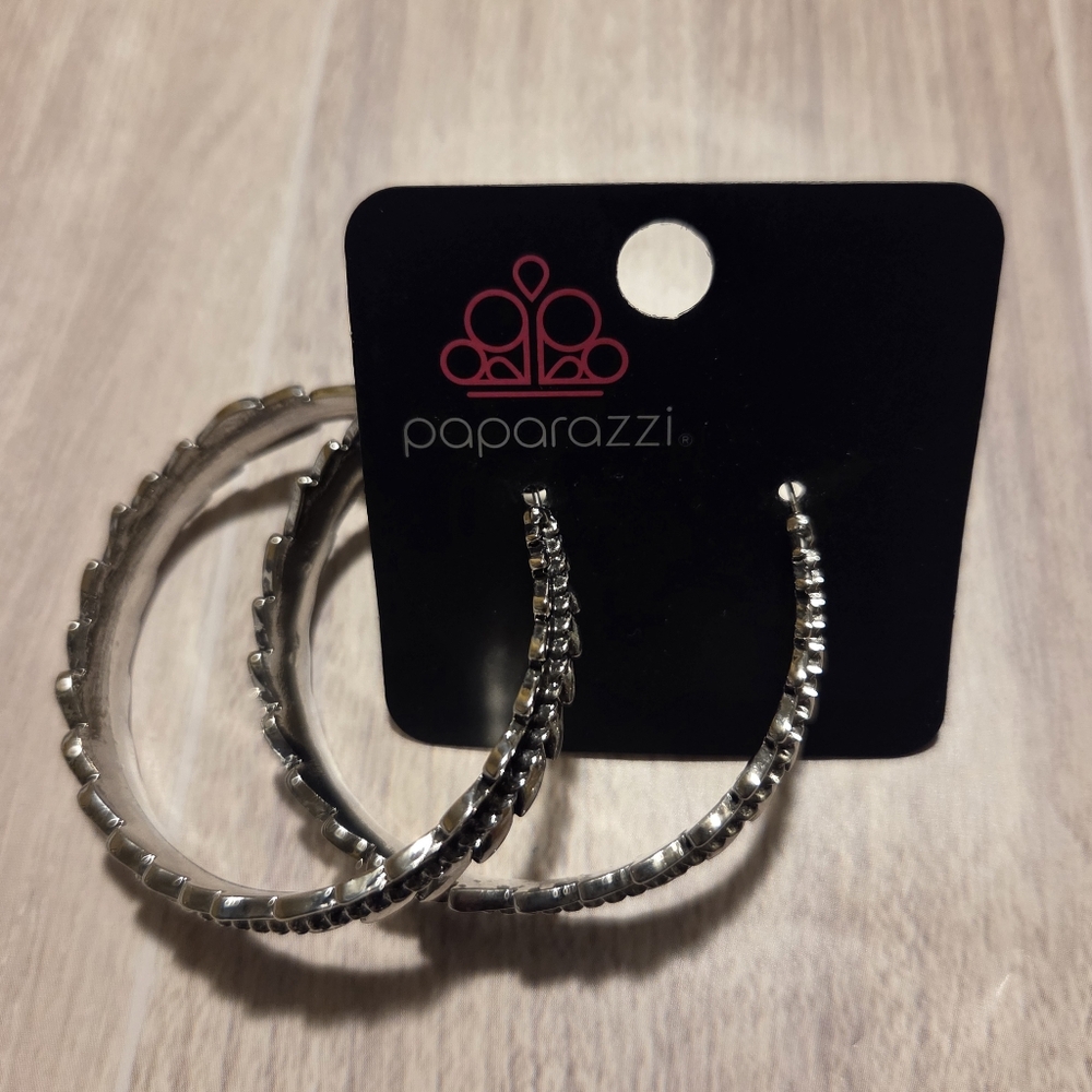 paparazzi Shimmering Silver Faceted Hoop Earrings